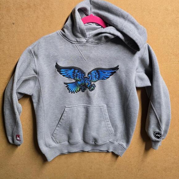 Vintage JNCO Rare 3D Blue Eagle Spellout Grey Hoodie - M Y2k VTG 90s Skater Goth
